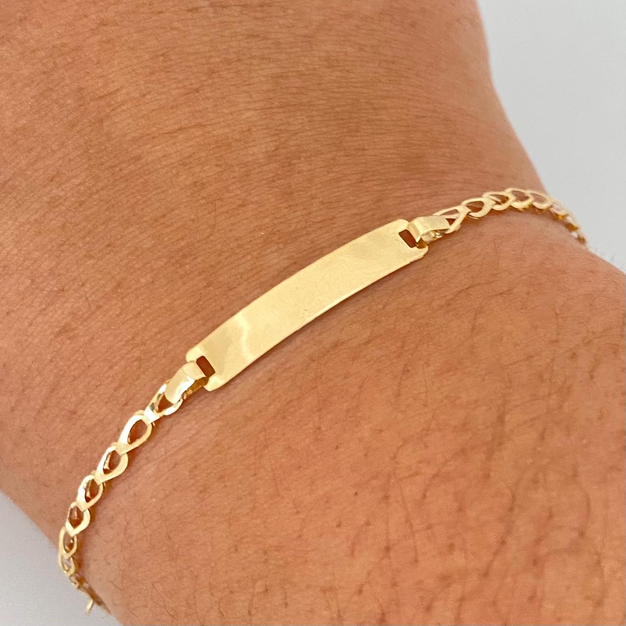 Pulso bebé placa rectangular tejido gota Oro amarillo 18k 1,15 Gr / 14,5 Cm  Broche 0,15